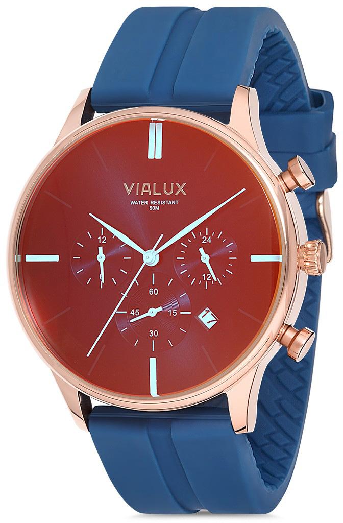 Vialux VX511R-11MR Takvimli 43 mm Lacivert Silikon Kordon Analog Kol Saati