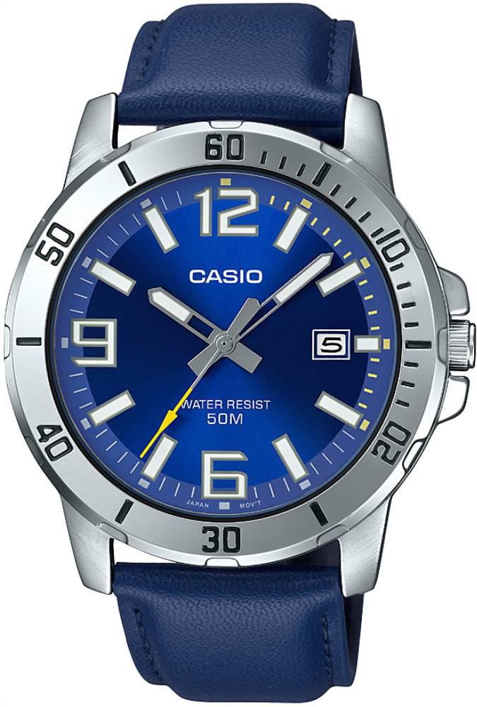 Casio MTP-VD01L-2BVUDF Takvimli 44 mm Lacivert Deri Kordon Analog Erkek Kol Saati