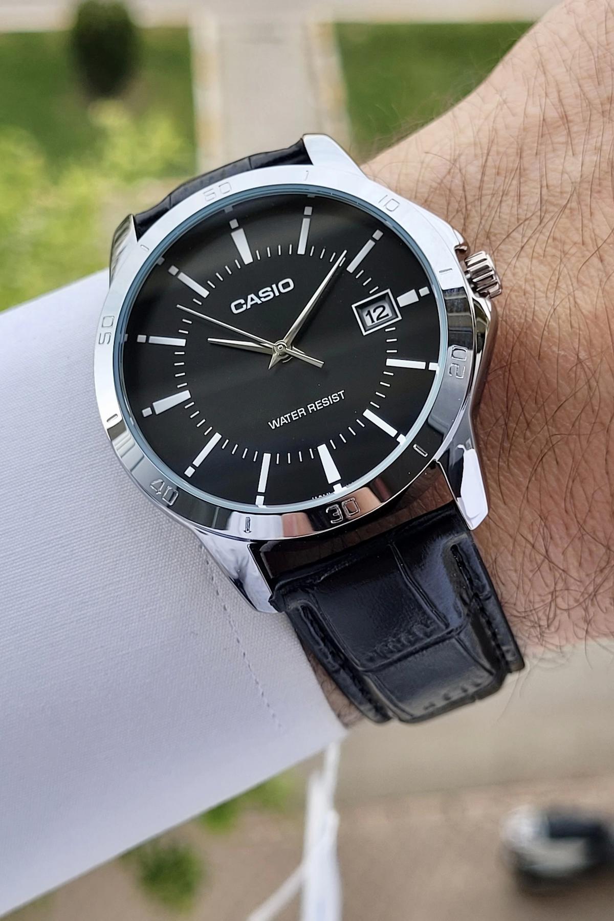 Casio CSISTE7 Takvimli Siyah Deri Kordon Analog Erkek Kol Saati