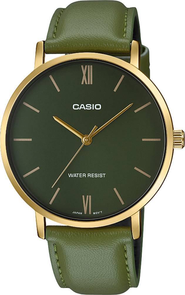 Casio MTP-VT01GL-3BUDF 40 mm Yeşil Deri Kordon Analog Erkek Kol Saati