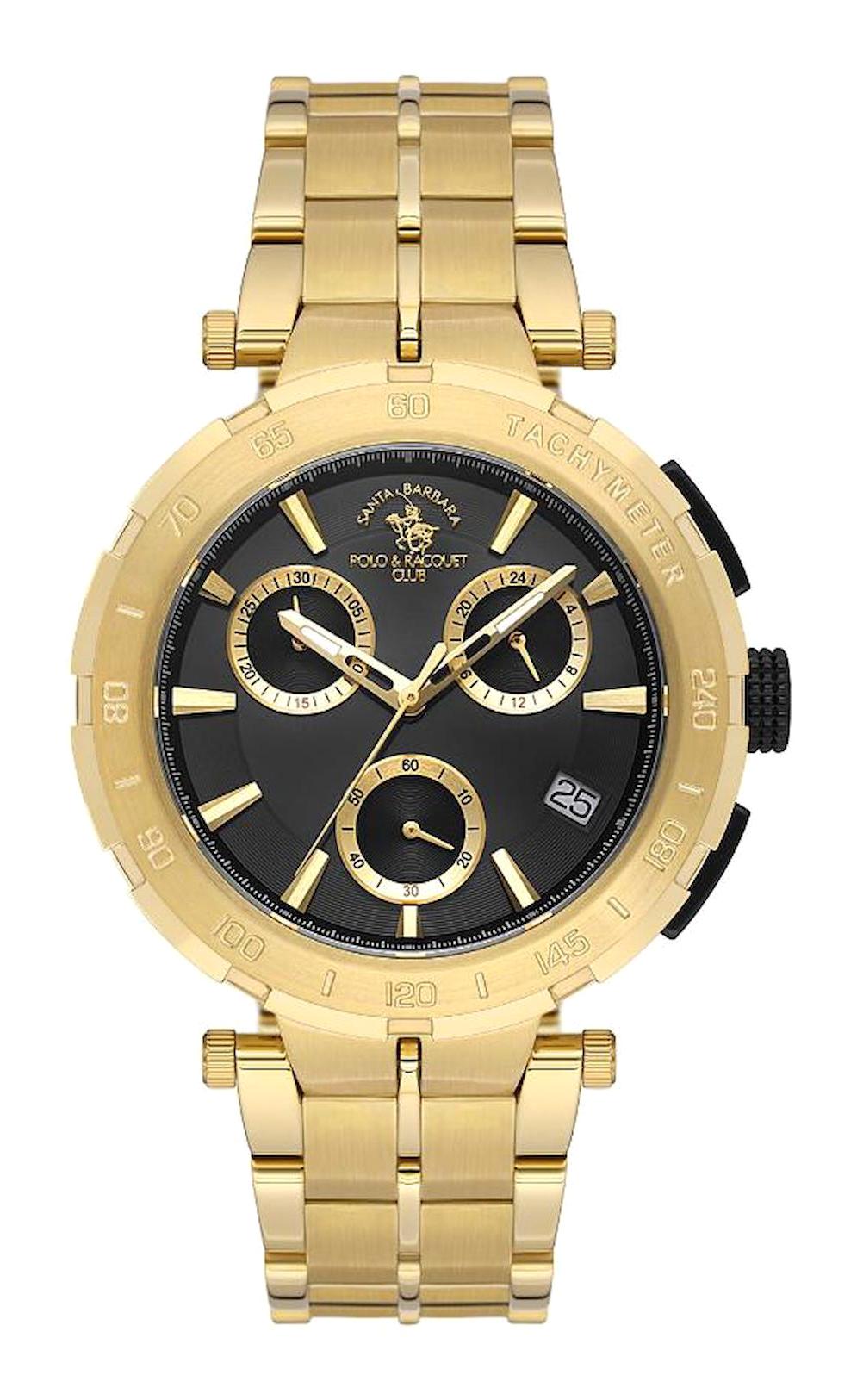 Santa Barbara Polo & Racquet Club SB.1.10567.4 Takvimli 43 mm Altın Çelik Kordon Analog Erkek Kol Saati