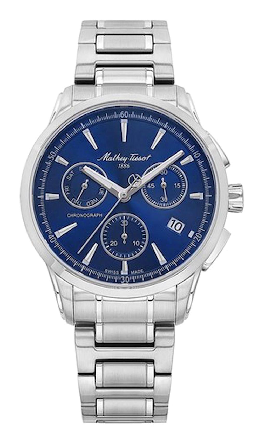 Mathey-Tissot H198CHABU Takvimli 42 mm Çelik Kordon Analog Kol Saati