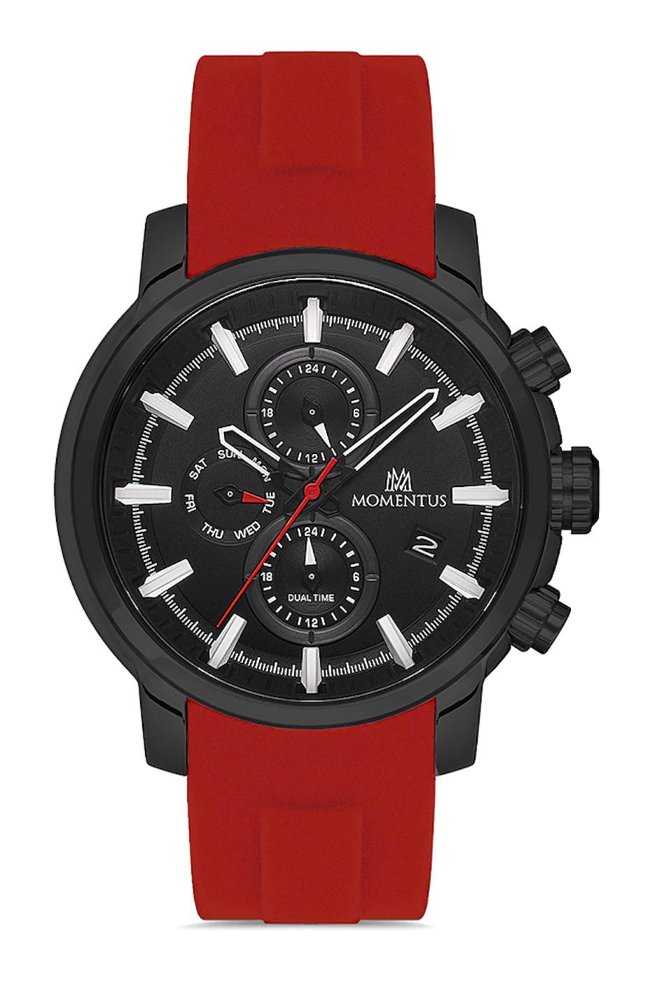 Momentus CC302B-04KS Takvimli 44 mm Kırmızı Çelik Kordon Analog Erkek Kol Saati