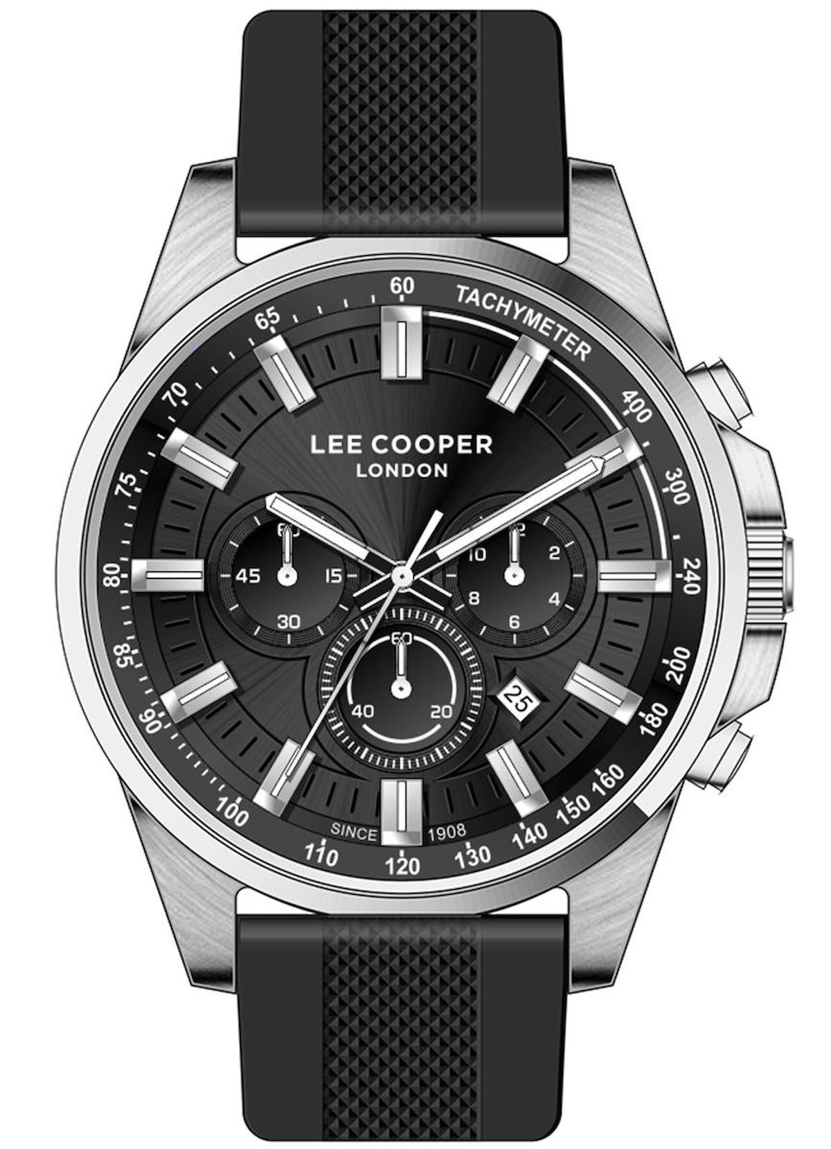 Lee Cooper LC07635.351-NM Takvimli Siyah Silikon Kordon Analog Erkek Kol Saati