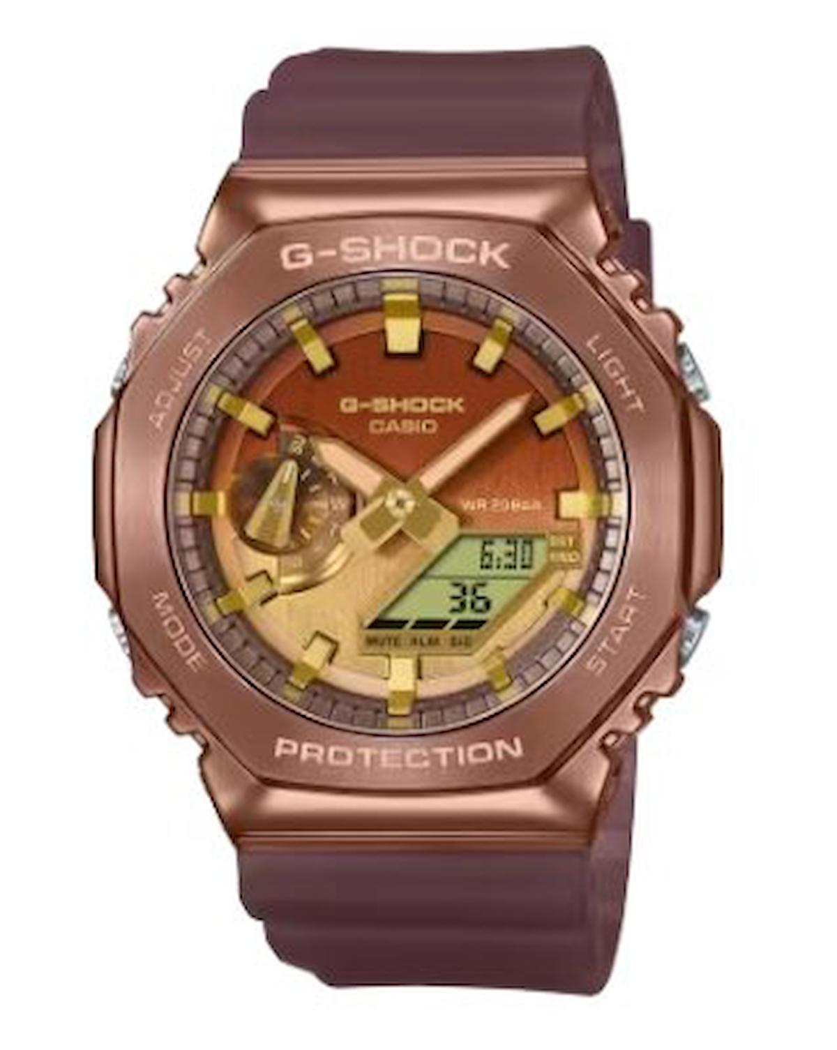 Casio GM-2100CL-5ADR Takvimli 41 mm Kahverengi Silikon Kordon Dijital Erkek Kol Saati