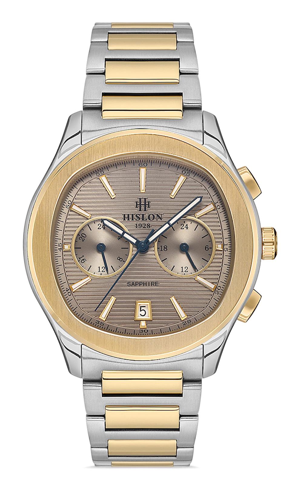 Hislon DT148T-03SG Pusulalı Takvimli 43 mm Altın-Çelik Kordon Analog Erkek Kol Saati