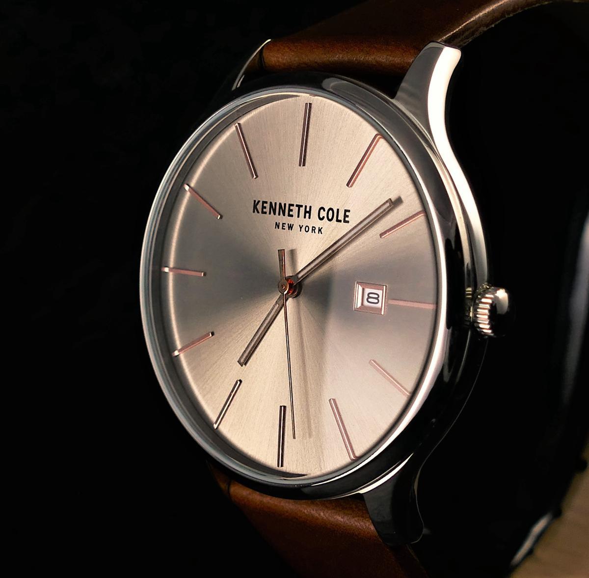 Kenneth Cole KC15096003 Takvimli 44 mm Kahverengi Deri Kordon Analog Kol Saati