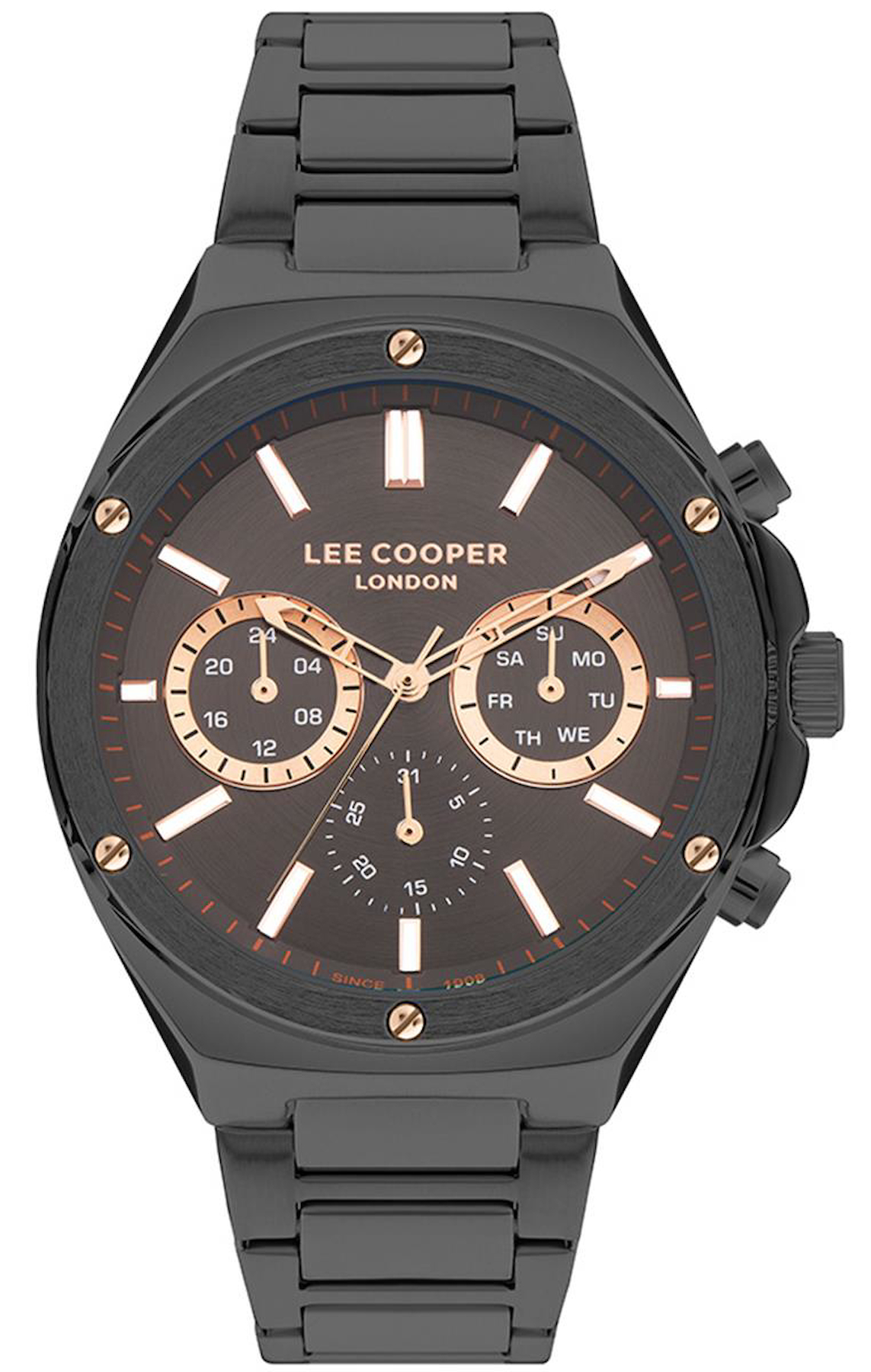 Lee Cooper LC07845.060 Takvimli Siyah Metal Kordon Analog Erkek Kol Saati