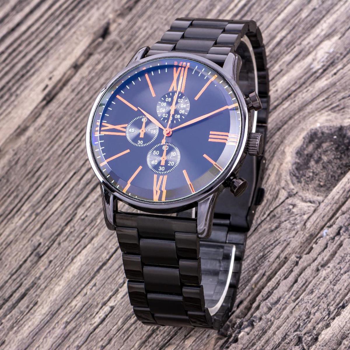 Saattino ST-304298 Takvimli 43 mm Siyah Çelik Kordon Analog Erkek Kol Saati