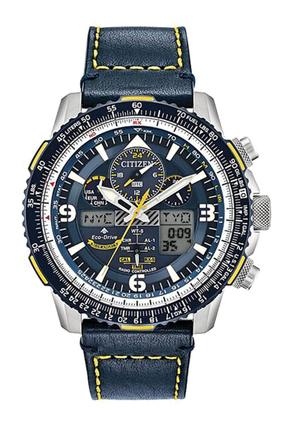 Citizen JY8078-01L Takvimli Lacivert Deri Kordon Analog Erkek Kol Saati
