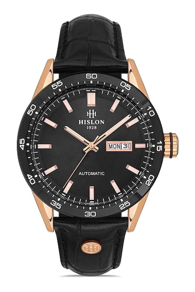 Hislon SD107T-04BR Takvimli 44 mm Siyah Deri Kordon Analog Erkek Kol Saati