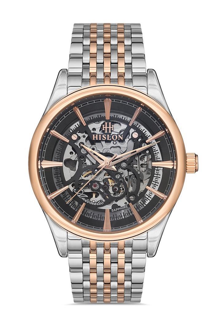 Hislon SD101T-16SR 44 mm Gri-Rose Gold Çelik Kordon Analog Erkek Kol Saati