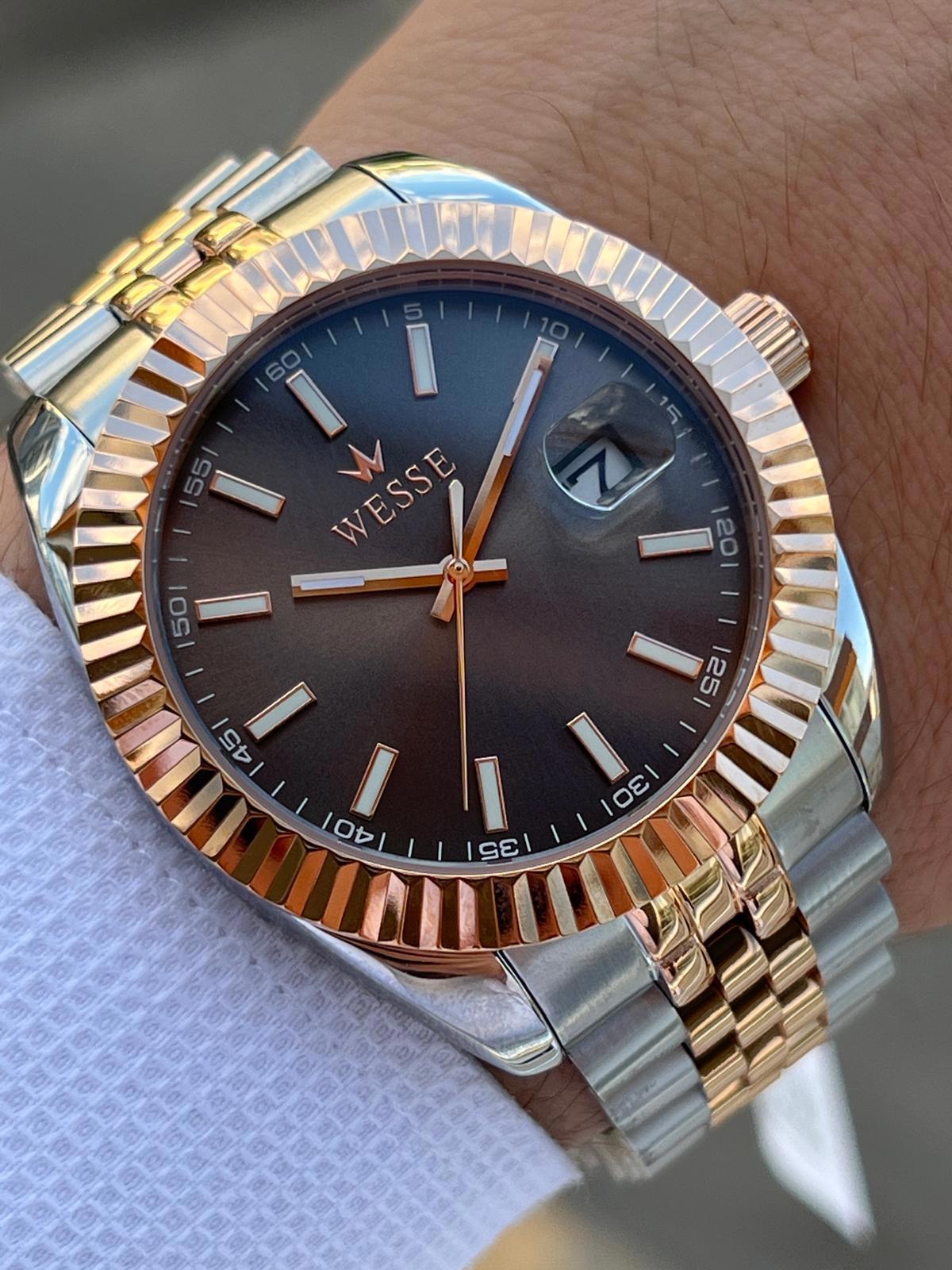 Wesse WWG403005 Takvimli 42 mm Gri-Rose Gold Çelik Kordon Analog Erkek Kol Saati
