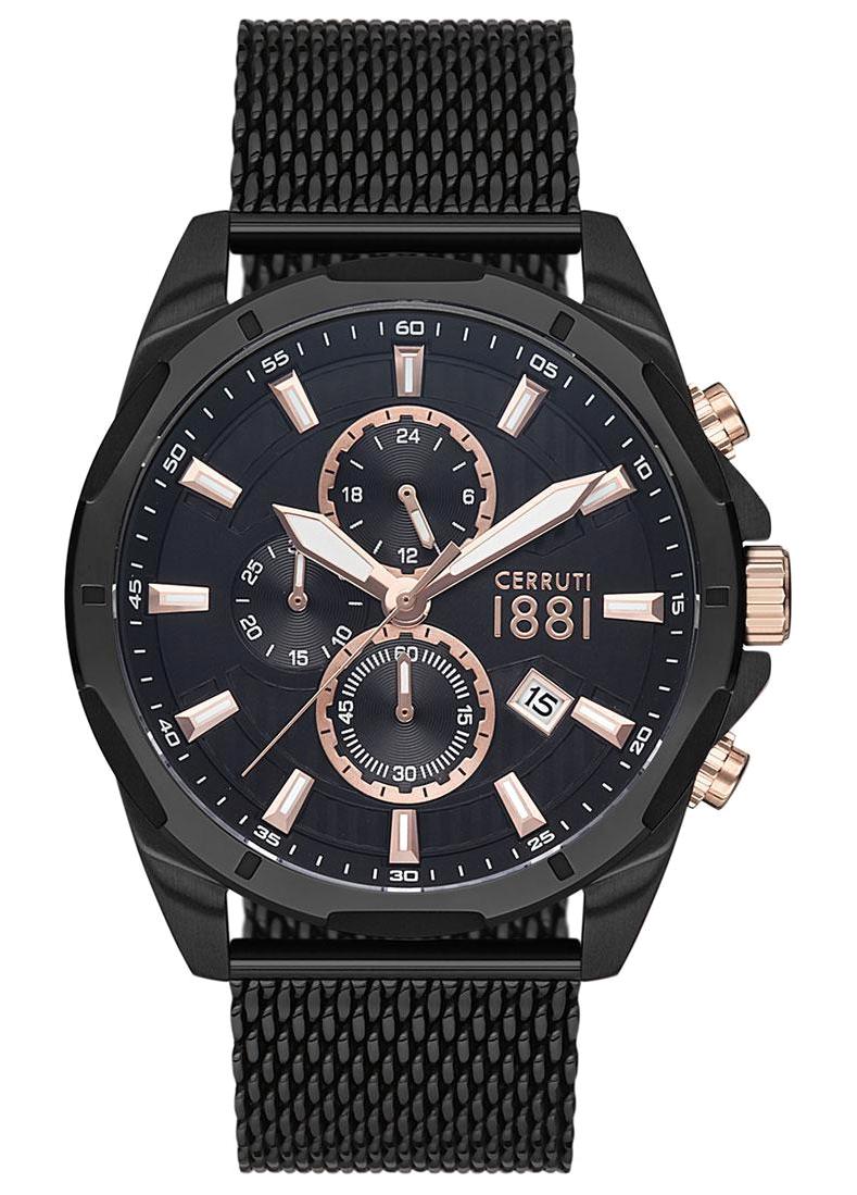 Cerruti 1881 CRA20502 Takvimli Siyah Çelik Kordon Analog Erkek Kol Saati