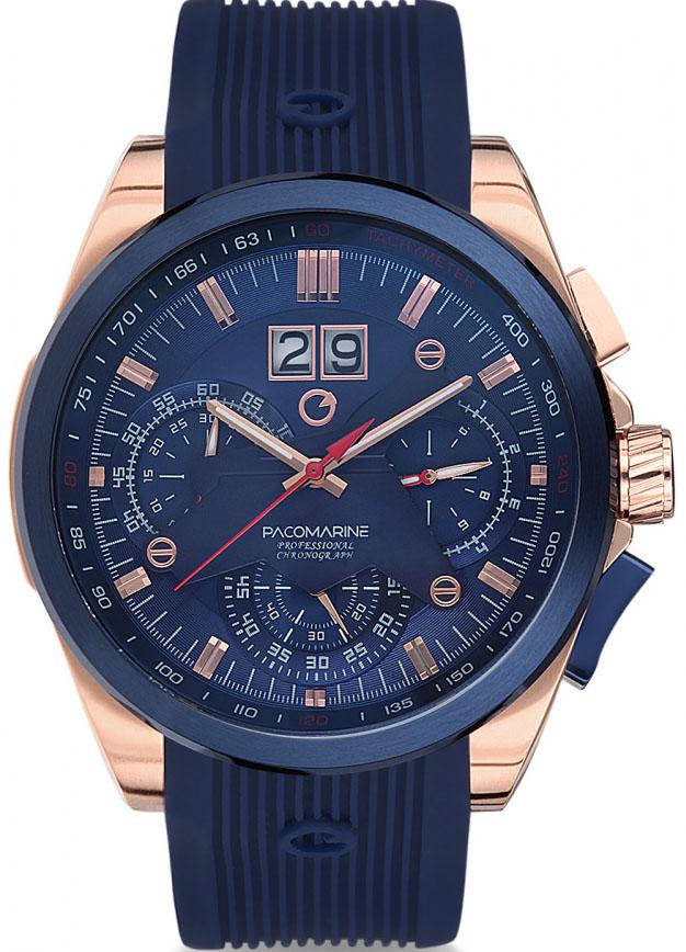 Pacomarine PM.51011.06 Takvimli 45 mm Lacivert Silikon Kordon Analog Erkek Kol Saati