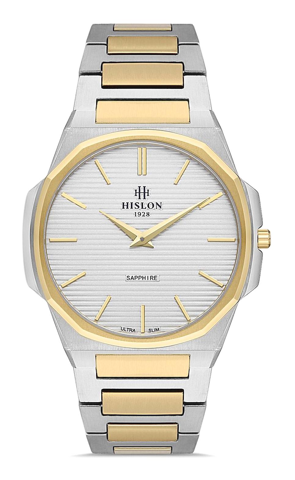 Hislon CL127T-02SG 40 mm Altın-Gri Silikon Kordon Analog Erkek Kol Saati