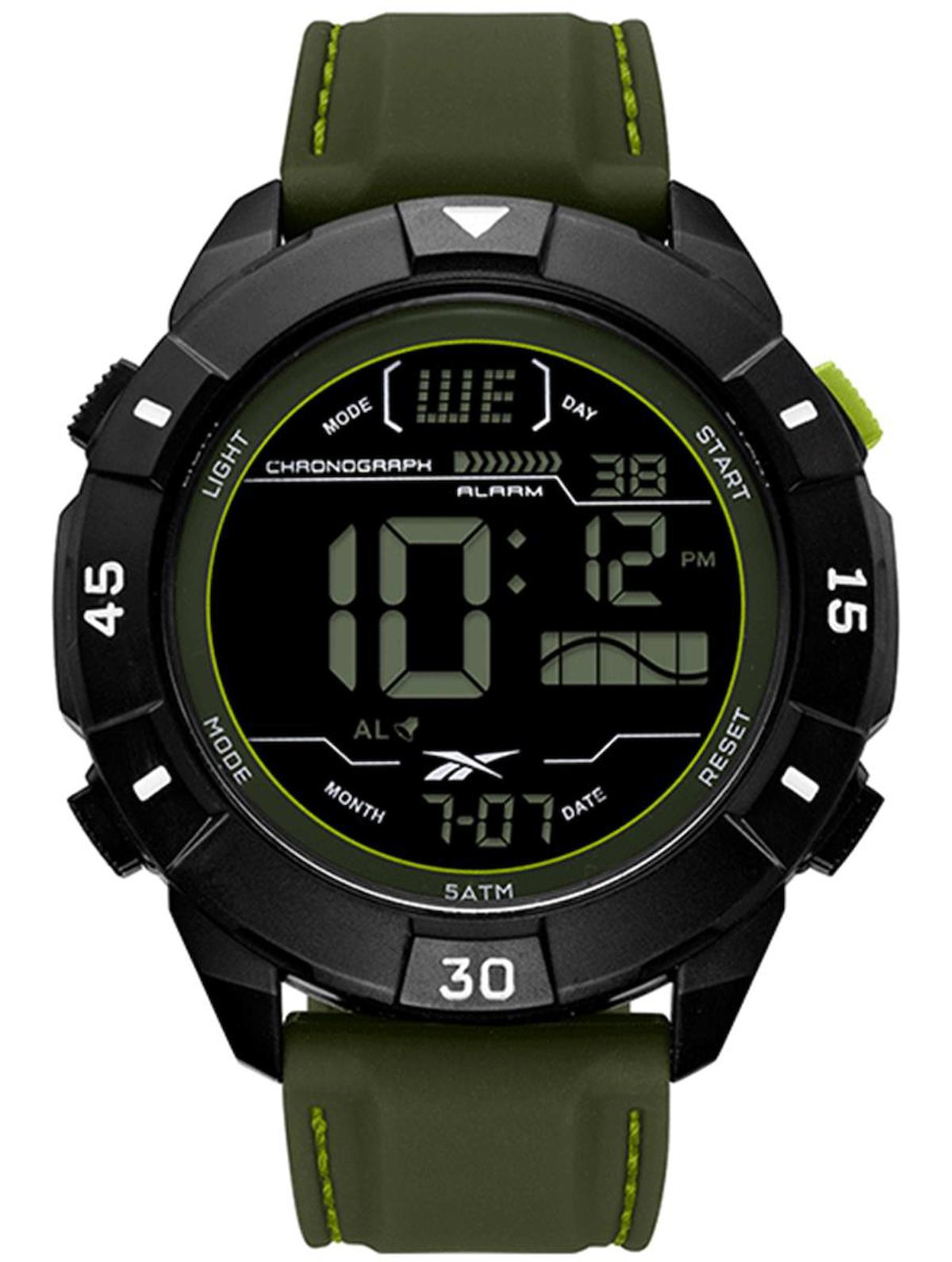 Reebok RV-ADT-G9-PBIG-BG Takvimli 50 mm Yeşil Silikon Kordon Dijital Erkek Kol Saati