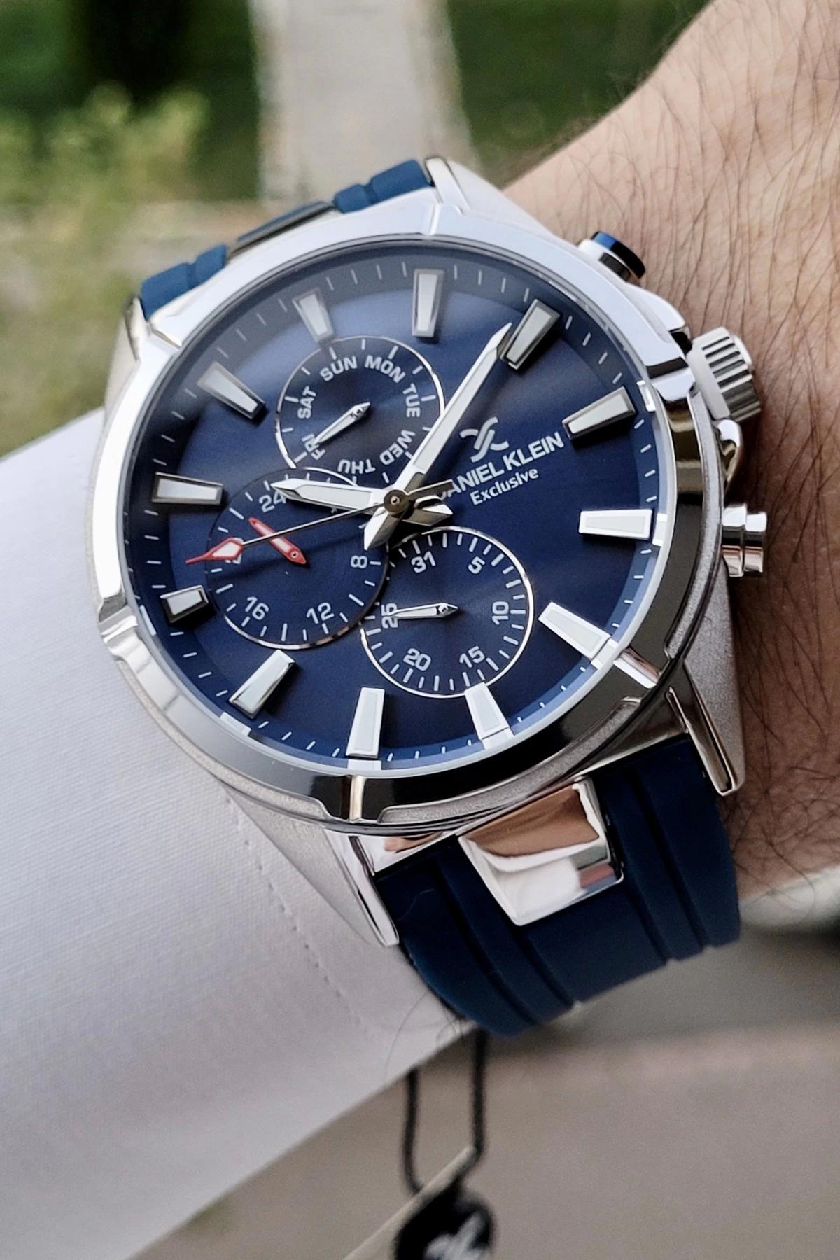 Daniel Klein DKISTE789 Takvimli 42 mm Lacivert Silikon Kordon Analog Erkek Kol Saati
