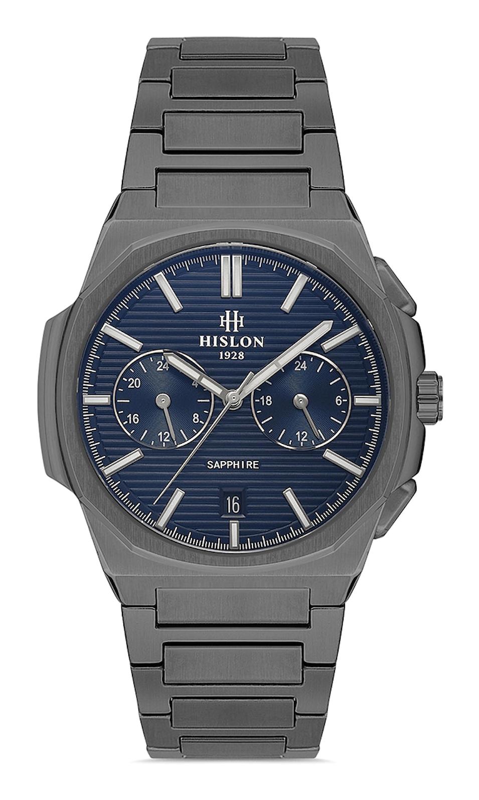 Hislon DT127N-11SN Pusulalı Takvimli 40 mm Füme Çelik Kordon Analog Erkek Kol Saati