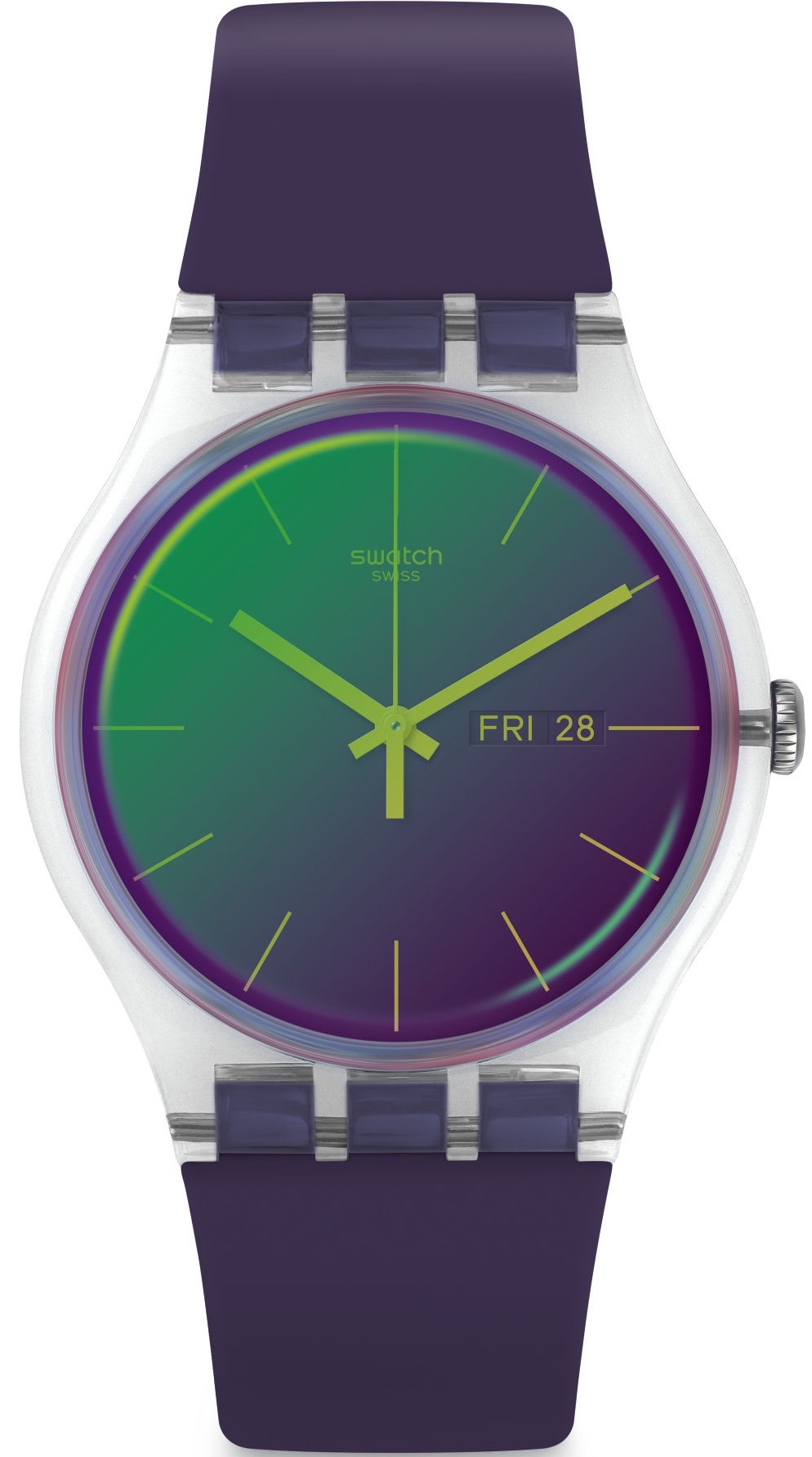 Swatch SUOK712 Takvimli 44 mm Mor Silikon Kordon Analog Kol Saati