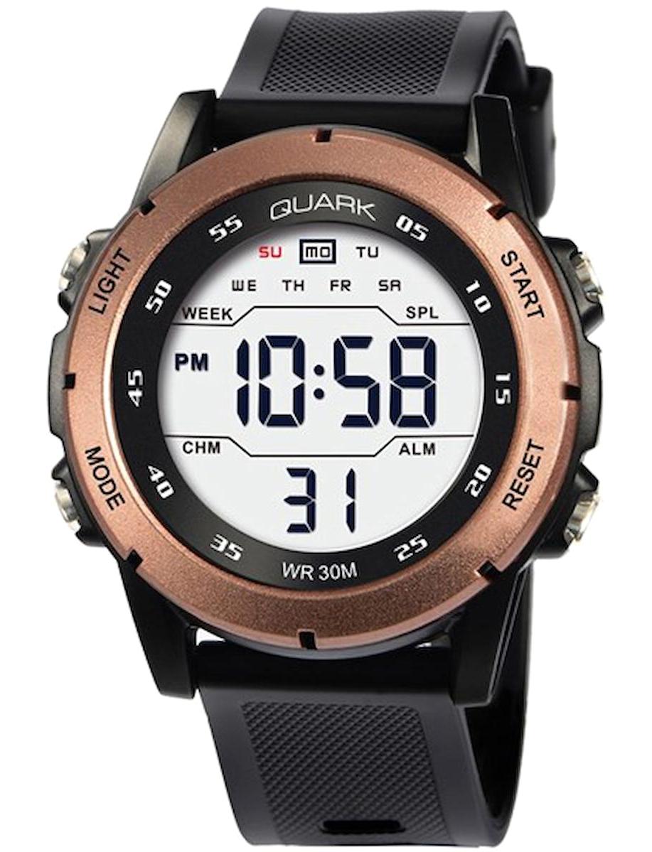 Quark QU-8106GC-3 Takvimli 41 mm Siyah Silikon Kordon Dijital Erkek Kol Saati