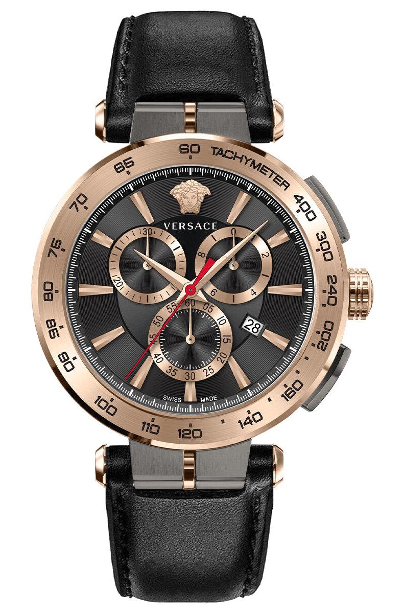 Versace VRSCVE6CA0323 Takvimli 45 mm Siyah Deri Kordon Analog Erkek Kol Saati