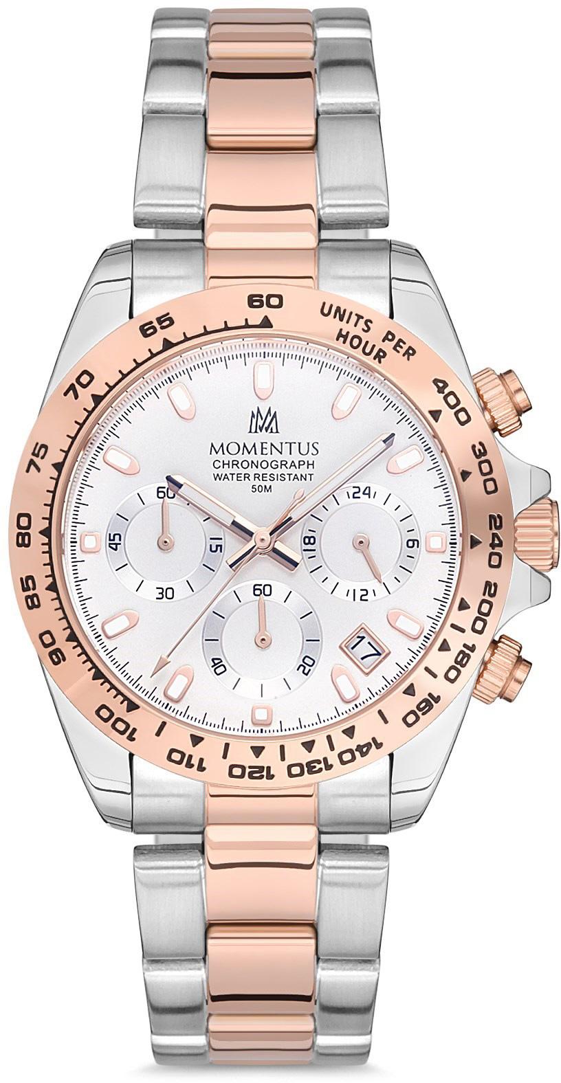 Momentus SM287T-02SR Takvimli 39 mm Gri-Rose Gold Çelik Kordon Analog Kol Saati