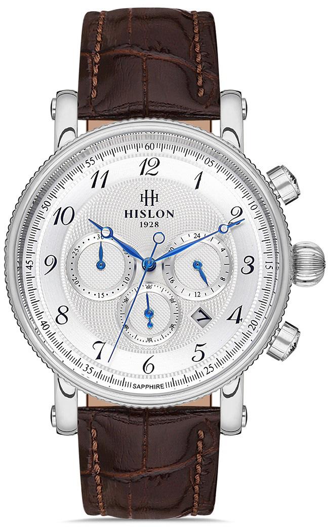 Hislon MS102S-02KS Pusulalı Takvimli 44 mm Kahverengi Deri Kordon Analog Kol Saati