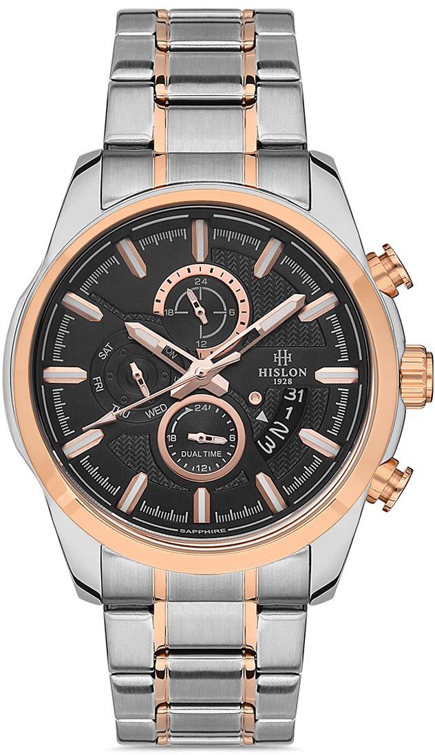 Hislon DT130T-04SR Pusulalı Takvimli 44 mm Çelik Kordon Analog Kol Saati