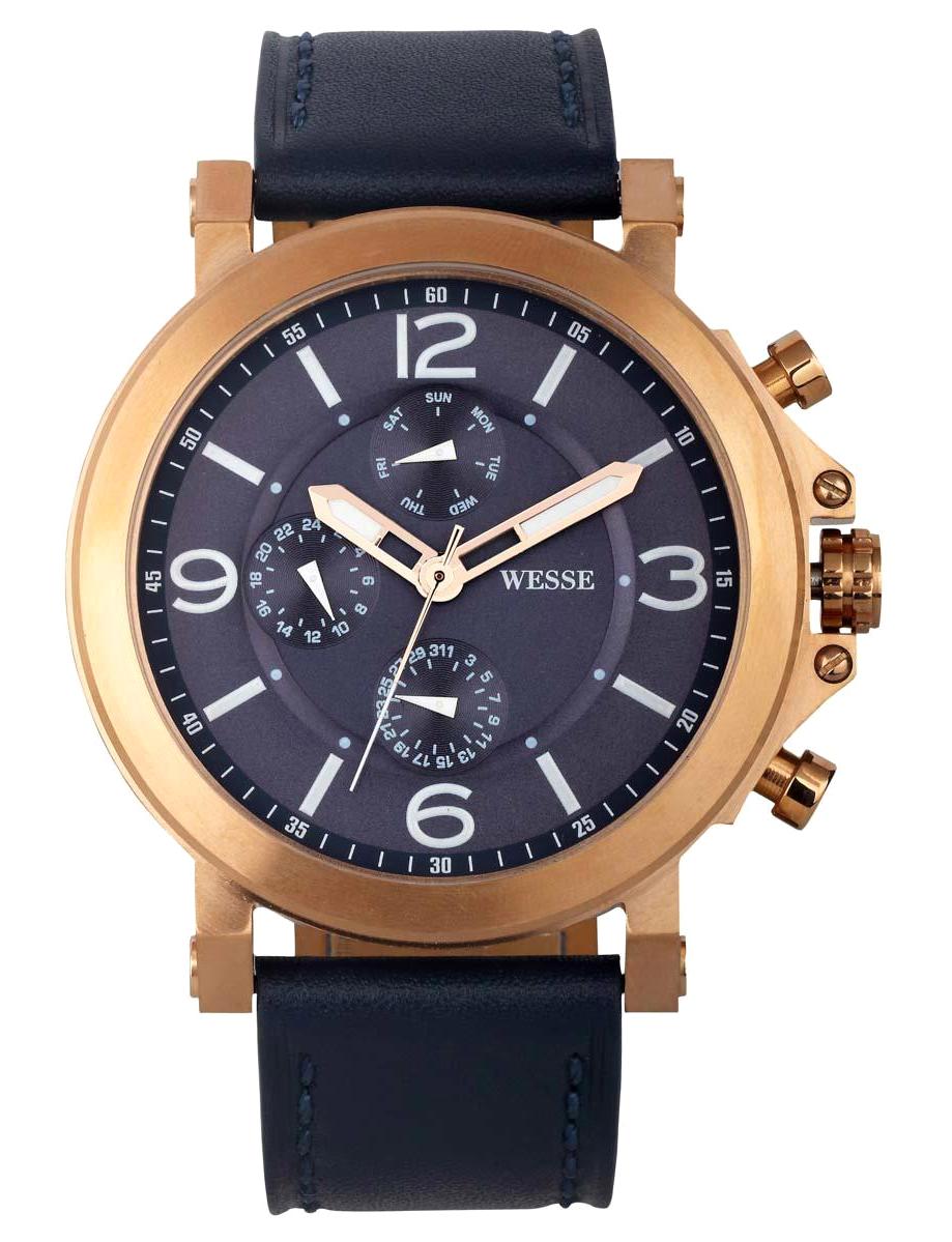 Wesse WWG201204 Pusulalı Takvimli 48 mm Lacivert Deri Kordon Analog Erkek Kol Saati
