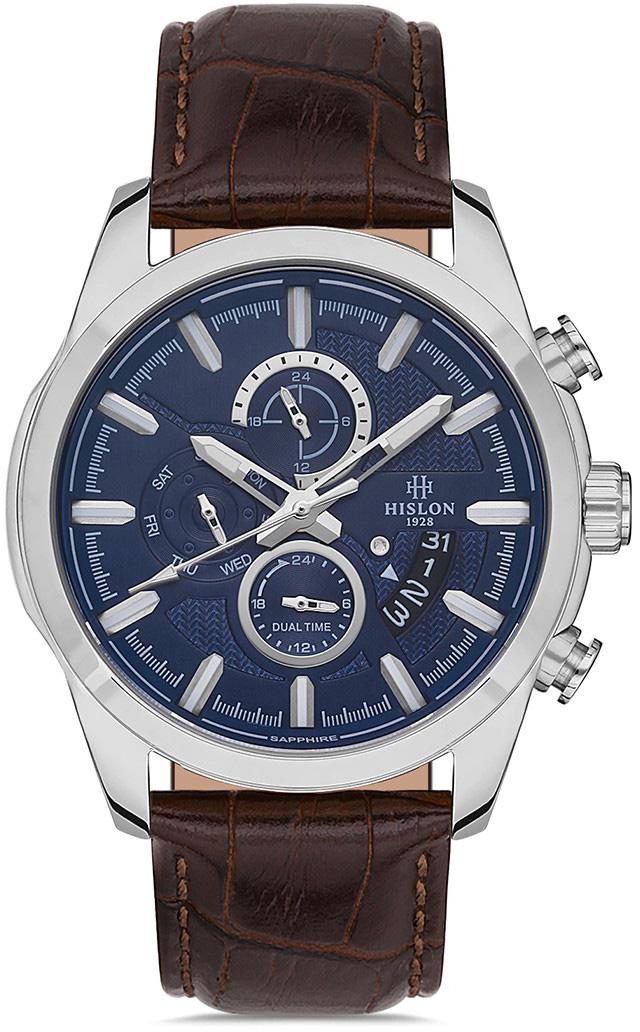 Hislon DT130S-11KS Pusulalı Takvimli 44 mm Kahverengi Deri Kordon Analog Kol Saati