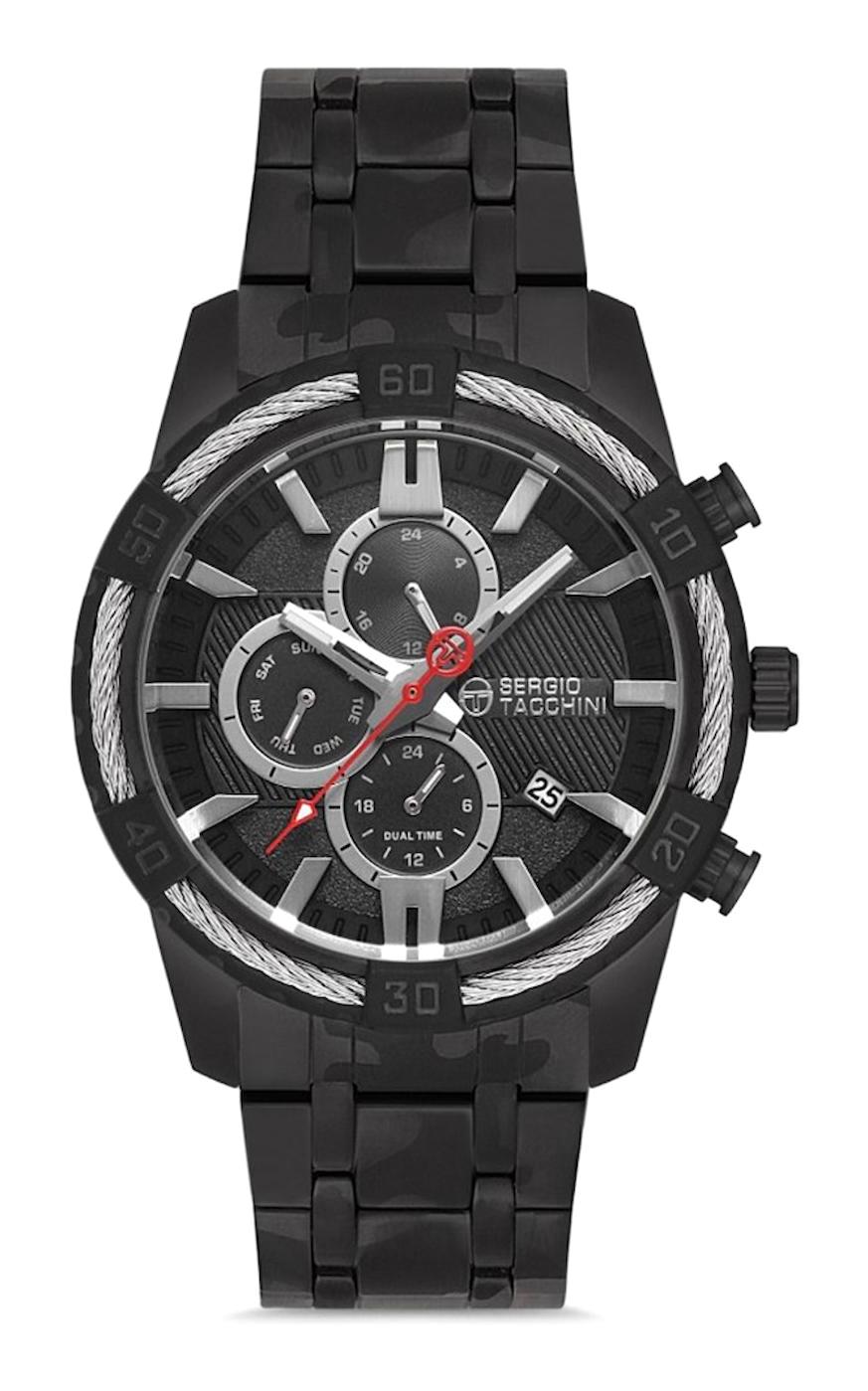 Sergio Tacchini ST.1.10098.3 Takvimli 44 mm Siyah Çelik Kordon Analog Erkek Kol Saati