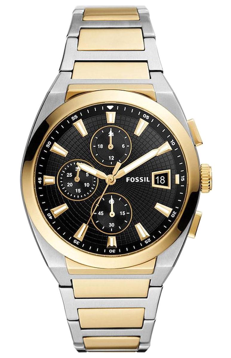 Fossil FFS5879 Takvimli 42 mm Altın-Gri Deri Kordon Analog Erkek Kol Saati