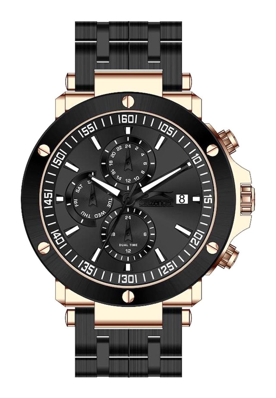 Slazenger SL.09.2163.2.01 Takvimli 41-45 mm Siyah Çelik Kordon Analog Erkek Kol Saati