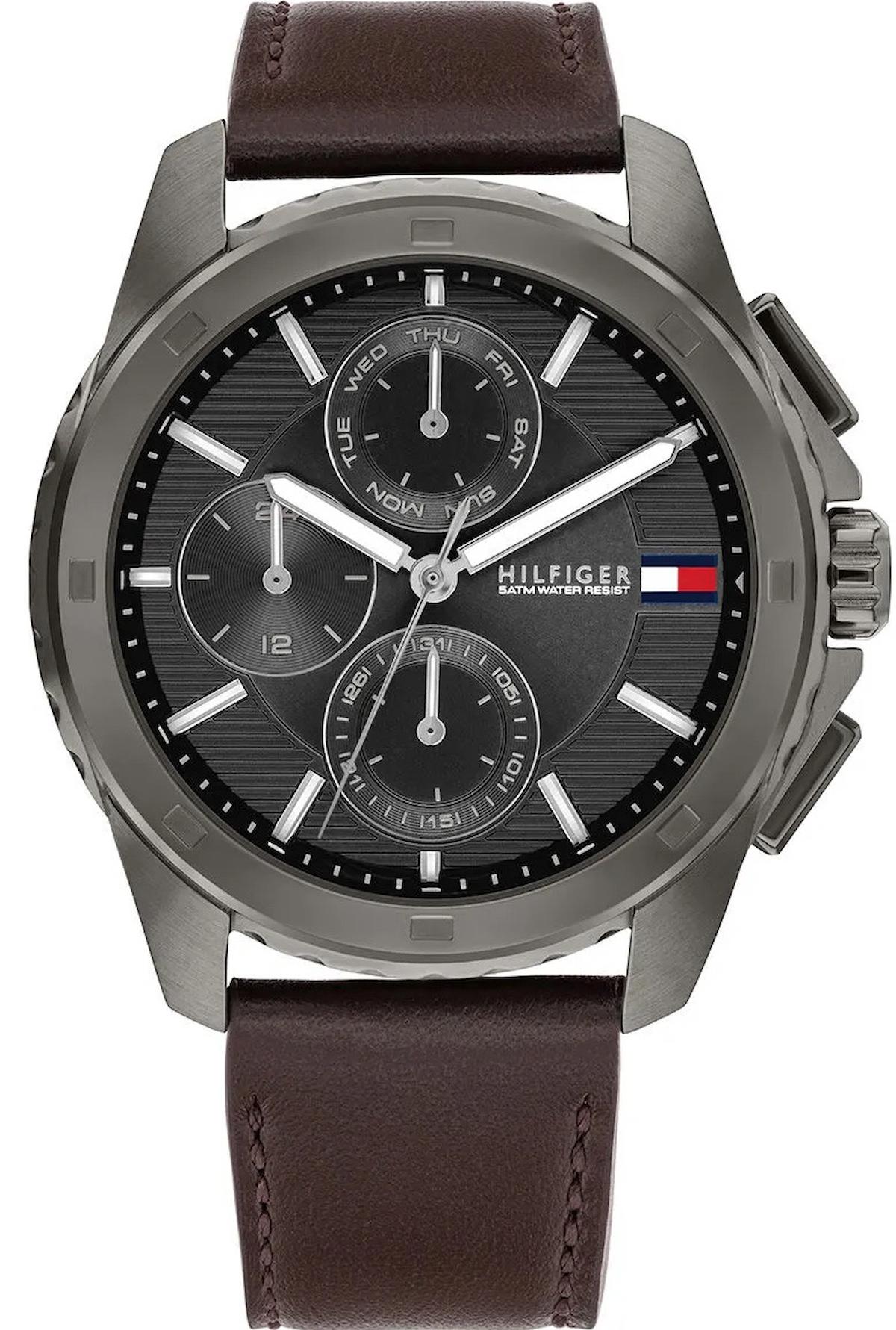 Tommy Hilfiger TH1710623 Takvimli 45 mm Kahverengi Deri Kordon Analog Erkek Kol Saati