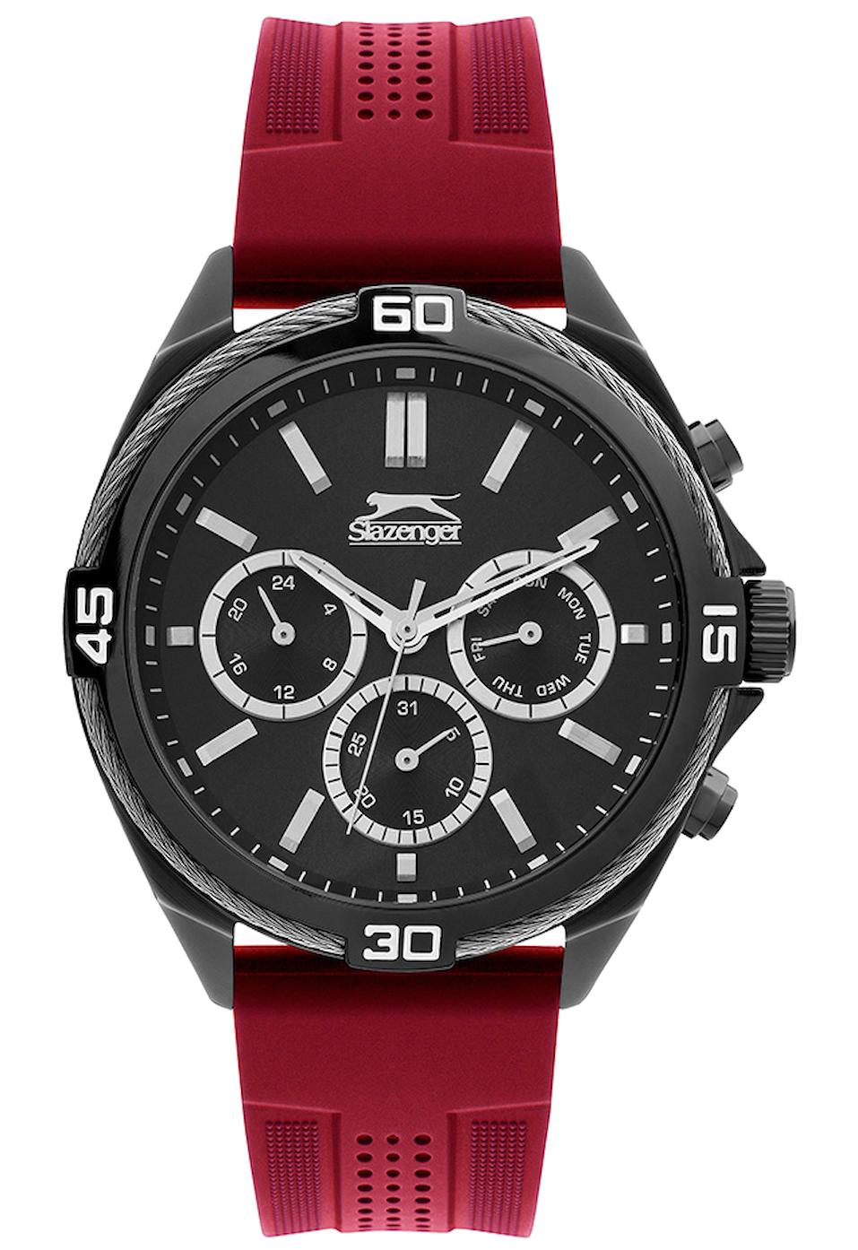 Slazenger SL.09.1836.2.04 Takvimli 45 mm Bordo Silikon Kordon Analog Erkek Kol Saati