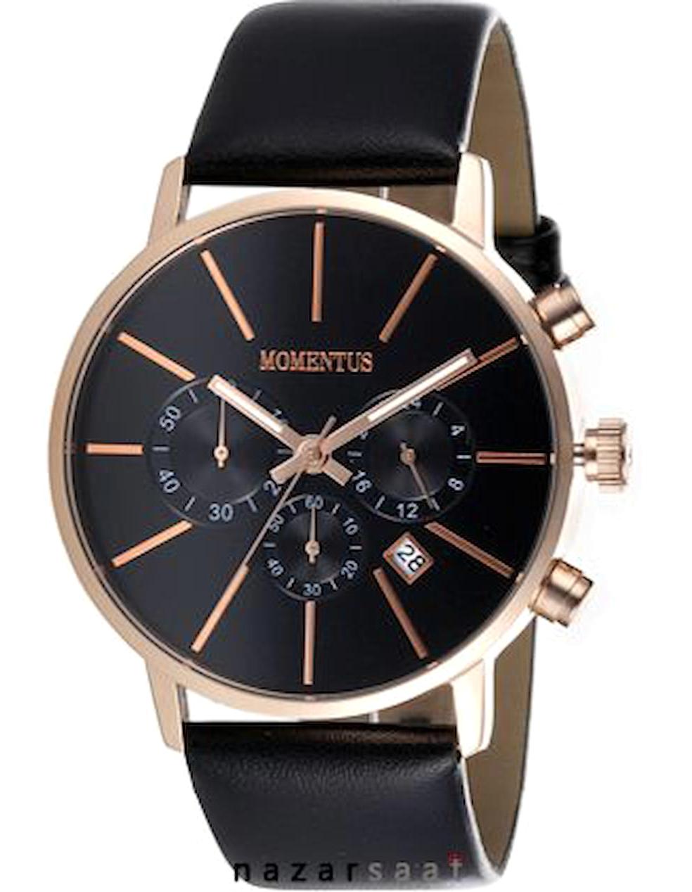 Momentus FD234R-04BR Takvimli 44 mm Siyah Deri Kordon Analog Erkek Kol Saati