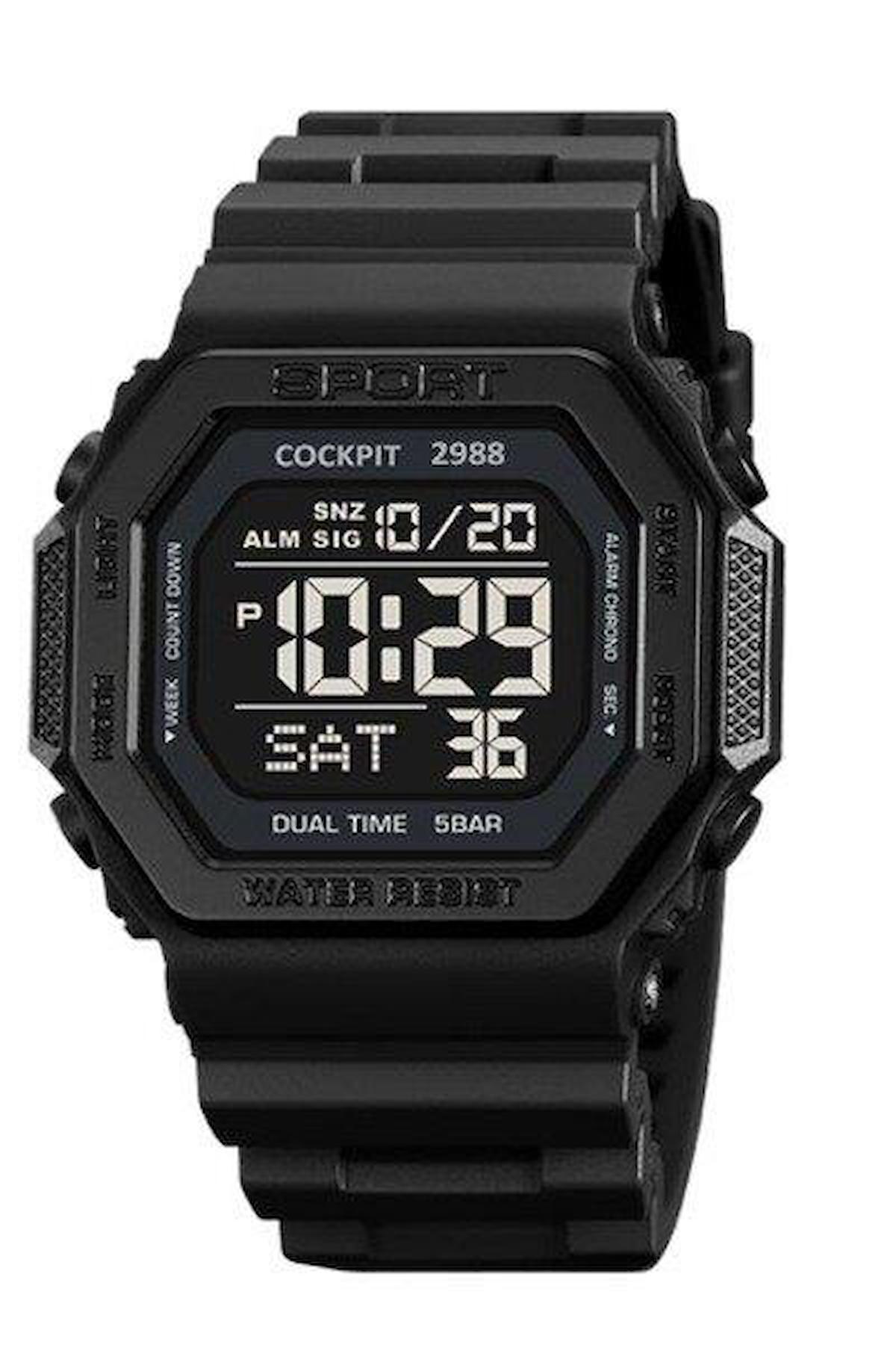 Cockpit CK-2988BK Takvimli 45 mm Siyah Silikon Kordon Dijital Erkek Kol Saati