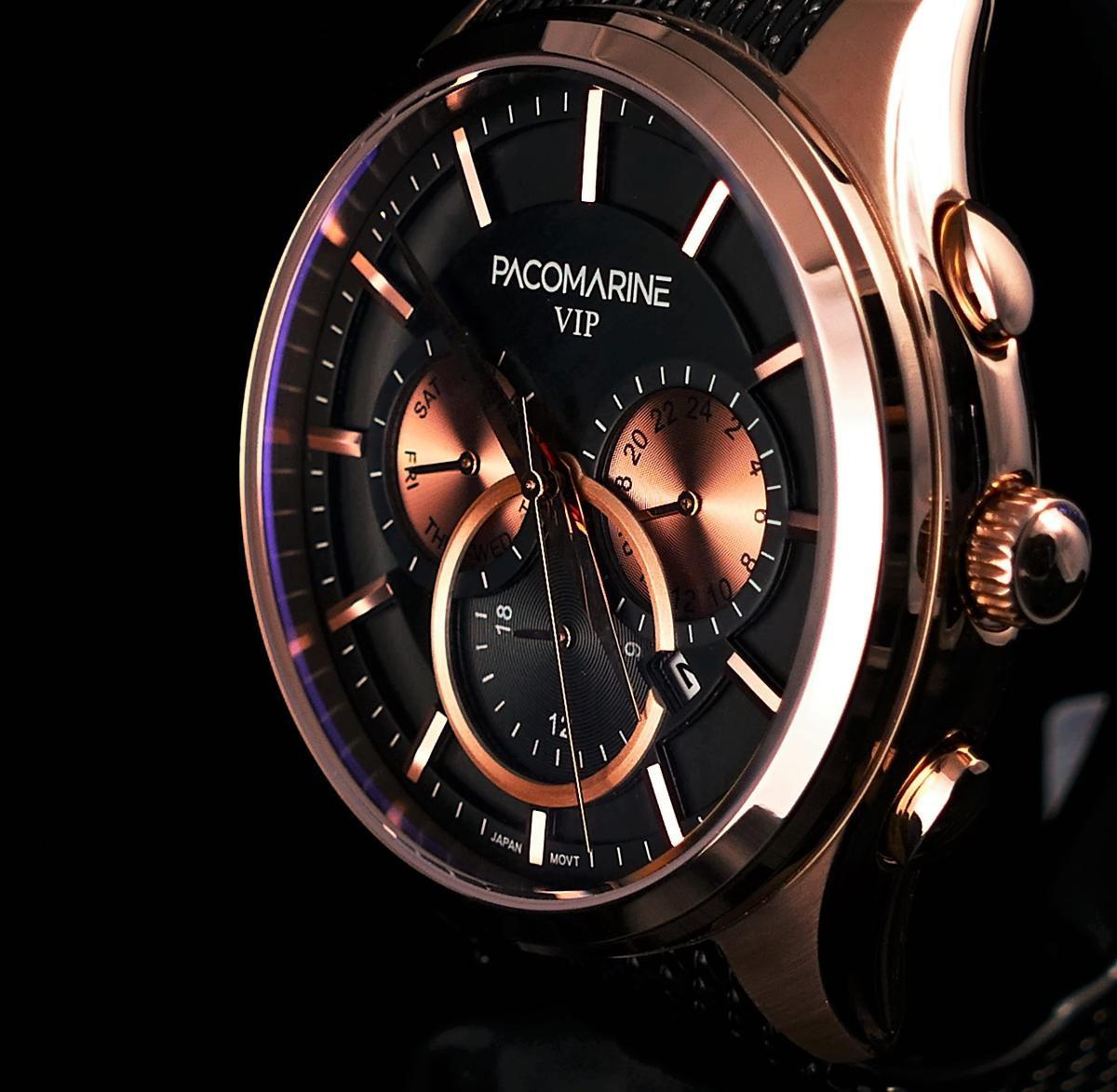 Pacomarine PM.88002.04E Takvimli 45 mm Siyah Çelik Kordon Analog Kol Saati