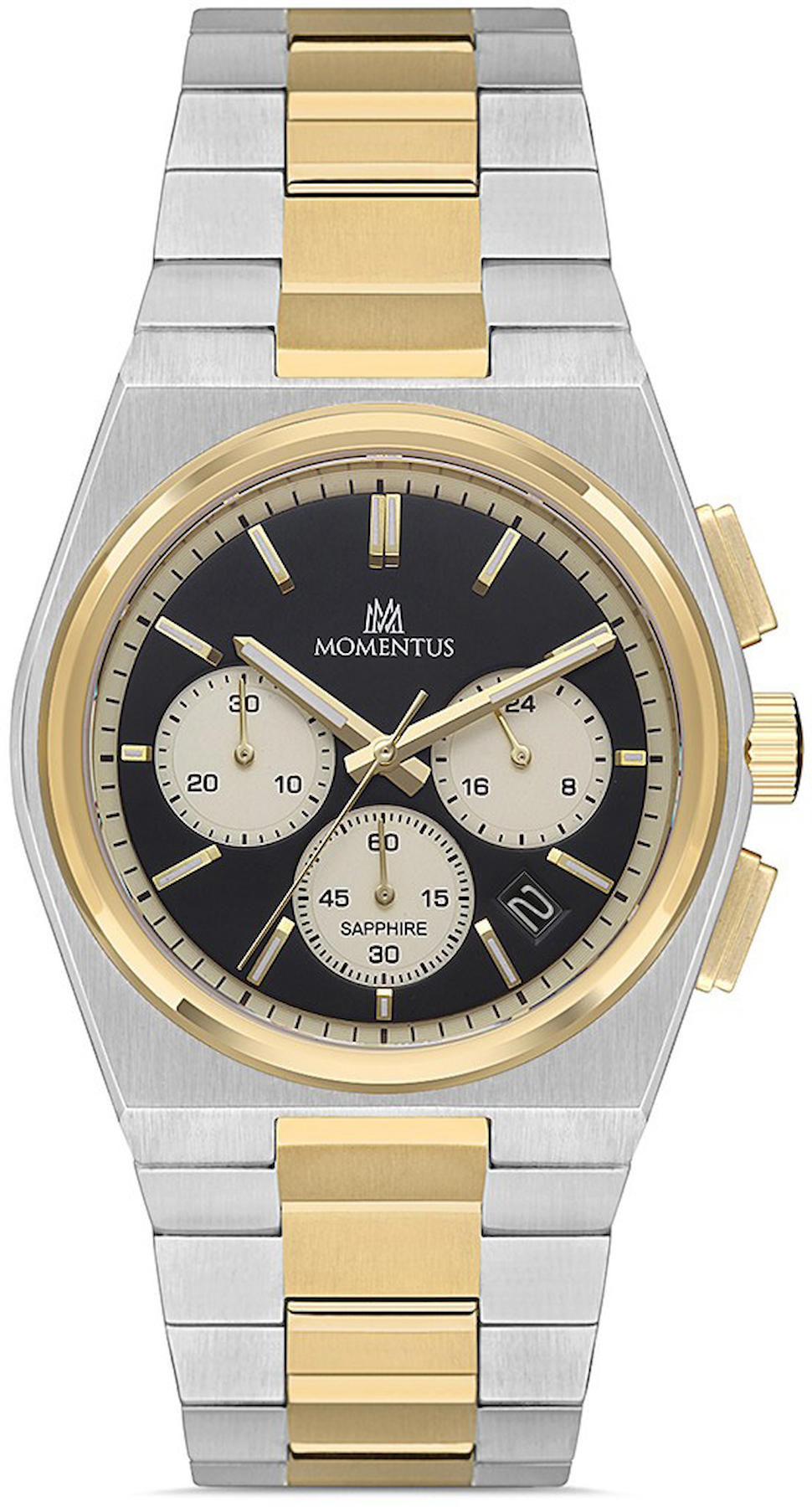 Momentus TM345T-04SG Takvimli 43 mm Altın-Çelik Kordon Analog Erkek Kol Saati