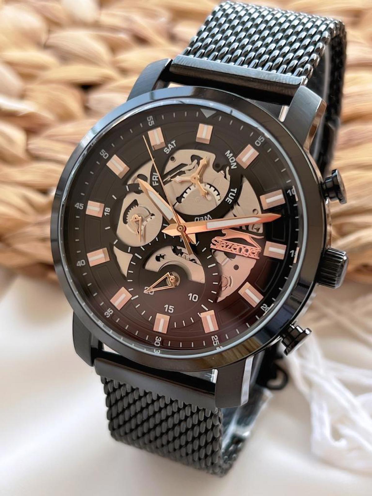 Slazenger SL.1.383 Su Geçirmez Takvimli 51-55 mm Siyah Çelik Kordon Analog Erkek Kol Saati