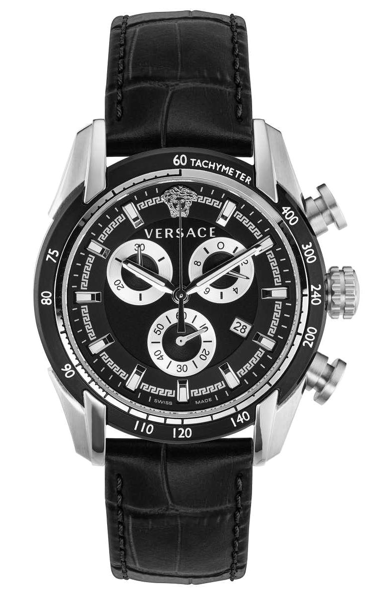 Versace VRSCVE2I00121 Takvimli 44 mm Siyah Deri Kordon Analog Erkek Kol Saati