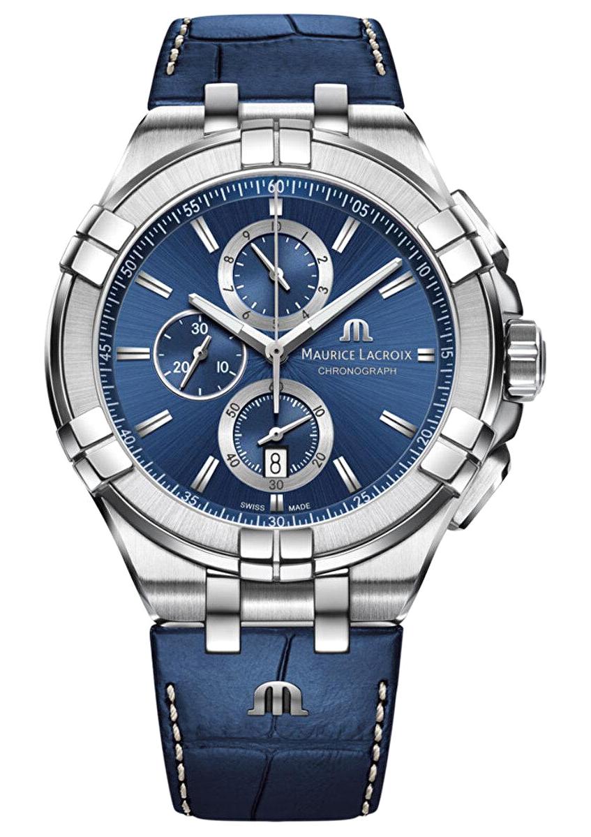 Maurice Lacroix ML-AI1018SS001430-1 Takvimli 44 mm Mavi Deri Kordon Analog Erkek Kol Saati