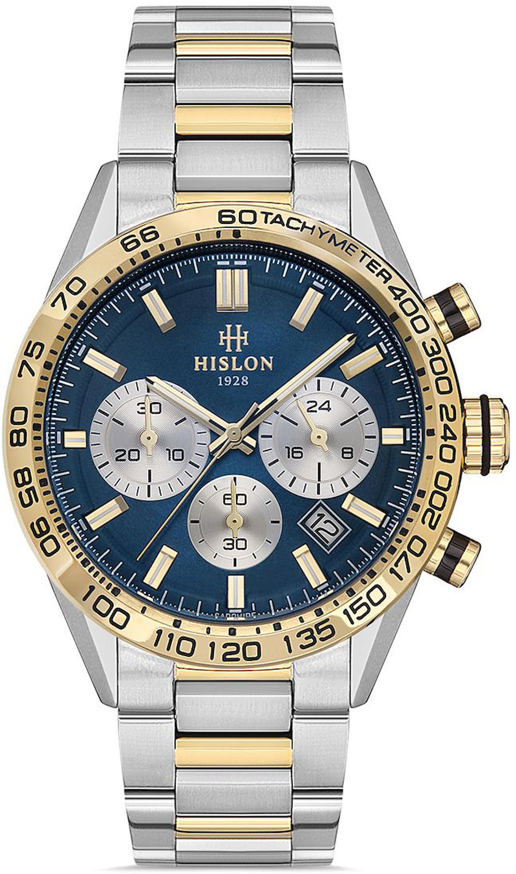Hislon MS107T-11SG Pusulalı Takvimli 44 mm Altın-Çelik Kordon Analog Kol Saati