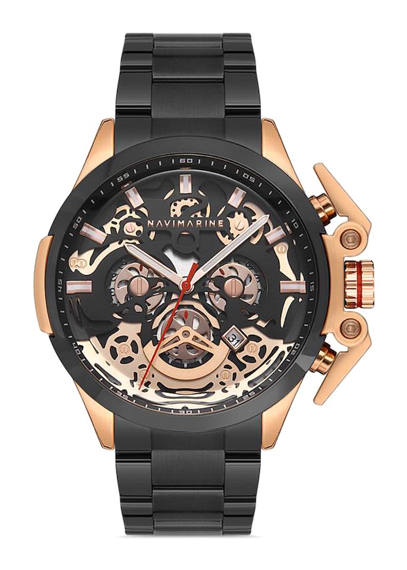 Navimarine NT0001-5 Takvimli Siyah Çelik Kordon Analog Erkek Kol Saati