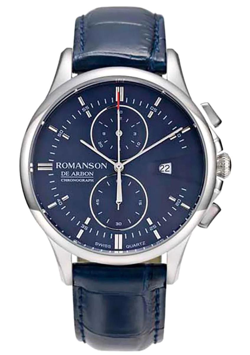 Romanson CB5A09HMUWA4R5 Takvimli 43 mm Lacivert Deri Kordon Analog Erkek Kol Saati