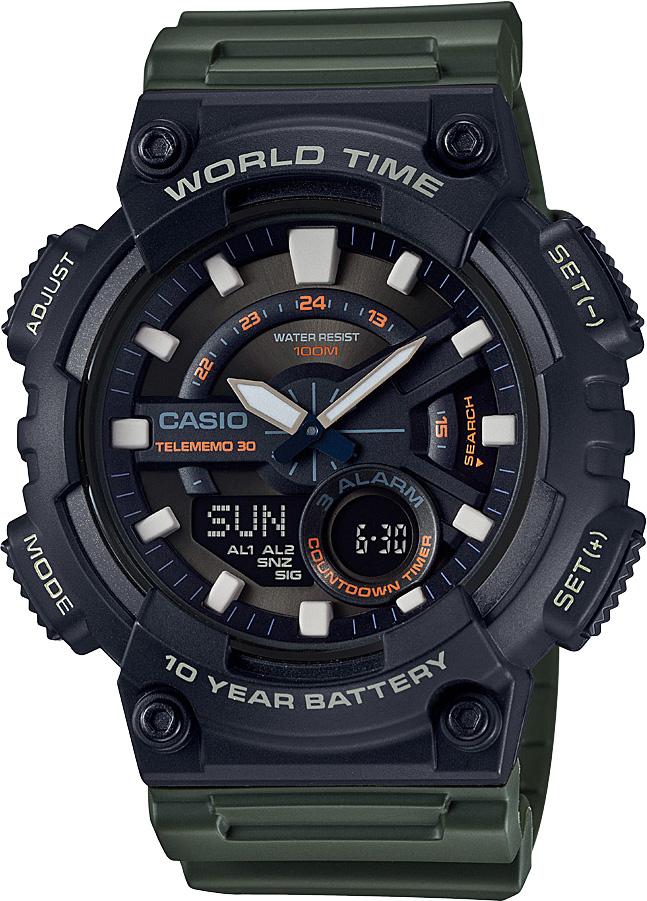 Casio AEQ-110W-3AVDF Takvimli 46.6 mm Yeşil Plastik Kordon Analog Erkek Kol Saati