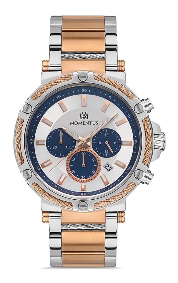 Momentus SM363T-02SR Takvimli 45 mm Gri-Rose Gold Çelik Kordon Analog Erkek Kol Saati