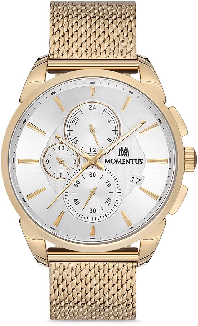 Momentus CC106G-02SG Takvimli 44 mm Altın Çelik Kordon Analog Kol Saati