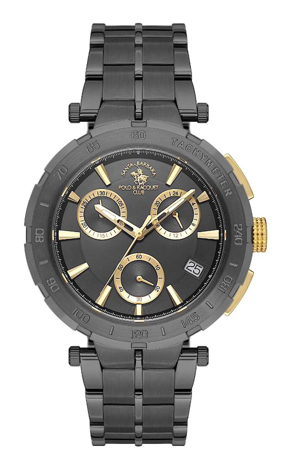 Santa Barbara Polo & Racquet Club SB.1.10567.5 Takvimli 43 mm Siyah Çelik Kordon Analog Erkek Kol Saati